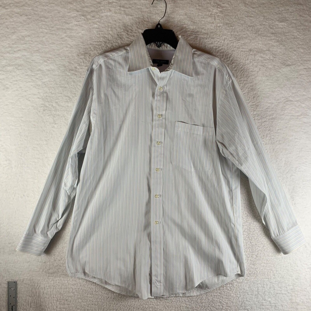 Ted Baker Men's Long Sleeve White Blue Striped Cotton Button Up Shirt Size 16